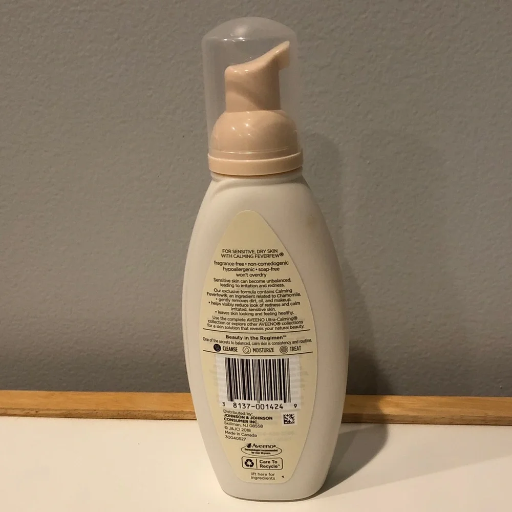 Aveeno Ultra Calming Foaming Makeup Remover Facial Cleanser Calming Feverfew 6oz